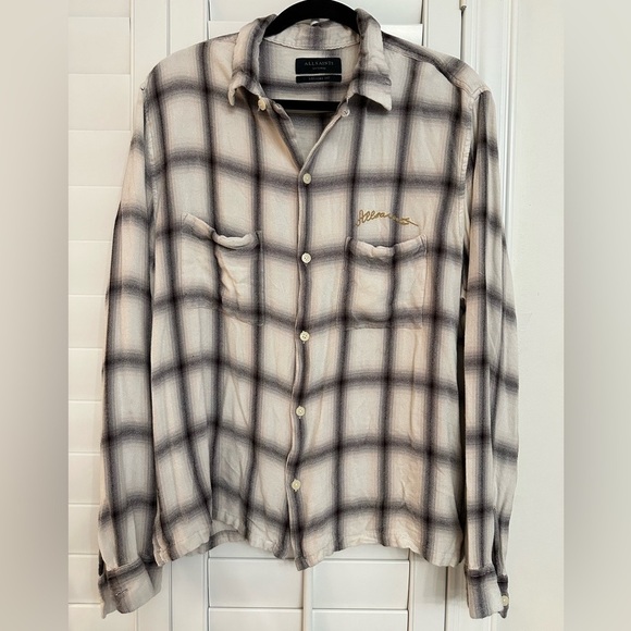AllSaints Burnside Relaxed Fit Check Flannel Button-Up Shirt XXL - Picture 1 of 5